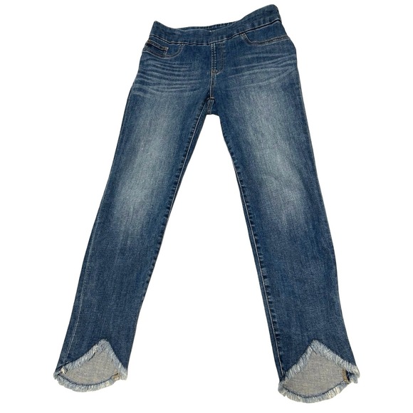 Chico's Denim - Chicos Pull On Jegging Ankle Jeans Size 00R Blue Tulip Hem Frayed Stretch Denim